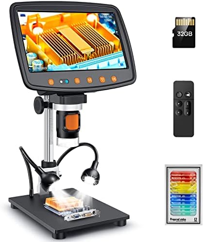 Leipan Digital Microscope with 7" LCD Screen,1500X Magnification Soldering Microscope with HDMI,Coin Microscope with 12MP Image Sensor,Windows/Mac/TV Compatible（32GB Card）