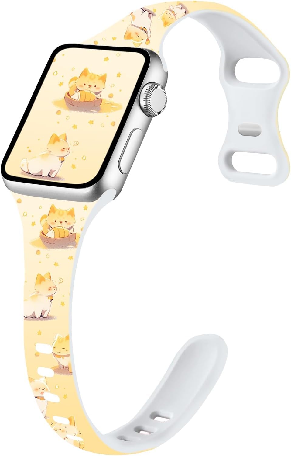 Slim Cute Cartoon Band Printed Compatible with Apple Watch Bands 49mm 46mm 45mm 44mm 42mm 41mm 40mm 38mm Women, Silicone Adorable Printed Fadeless Pattern Design Strap for iWatch Series 11 10 9 8 7 6 5 4 3 2 1SE Cat
