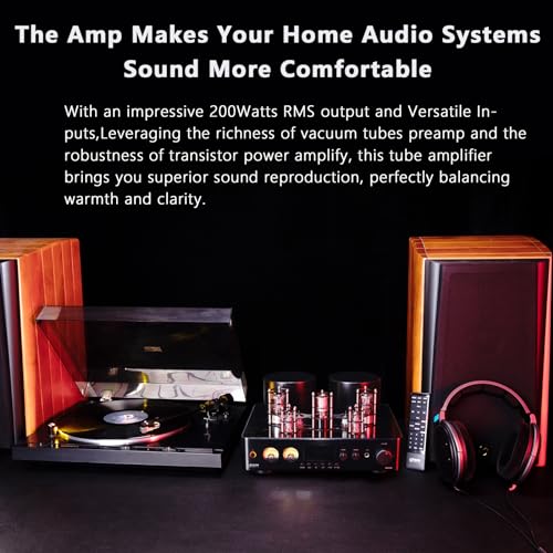 Image of Juson Audio JTA100 200W Vacuum Tube Amplifier Class AB HiFi Integrated Hybrid Home Audio Receiver with BT 5.0 Optical AUX RCA Phono Input and Headphone Output 2.1CH for Turntable (JTA100-2nd)