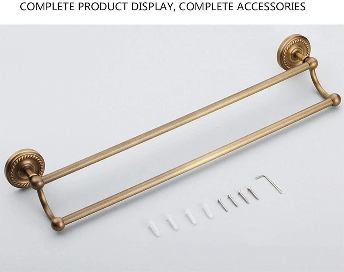 NEECS Porte-Serviettes Porte-Serviettes Double Porte-Serviettes Rail Tous Les Accessoires de Salle de Bain en Laiton Antique Fixation Murale Style européen rétro (Taille: 60 cm) (60 cm)