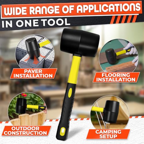 Image of Rubber Mallet Hammer 32 Oz, Yellow, Soft Face Non-Marring Head | Soft Non-Marring Rubber Head, Ergonomic Non-Slip Handle; Flooring, Decking, Paver and Tent Stake Work; Anti-Vibration Grip