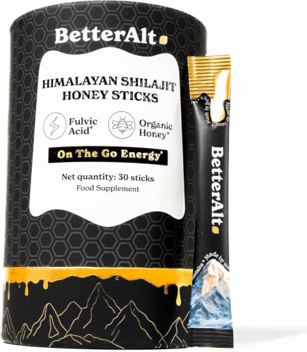 BetterAlt Pure Himalayan Shilajit Honey Sticks with 75%+ Fulvic Acid & 85+ Trace Minerals | Organic Shilajit with Natural Honey | Pure Organic Shilajit Energy & Stamina Supplement