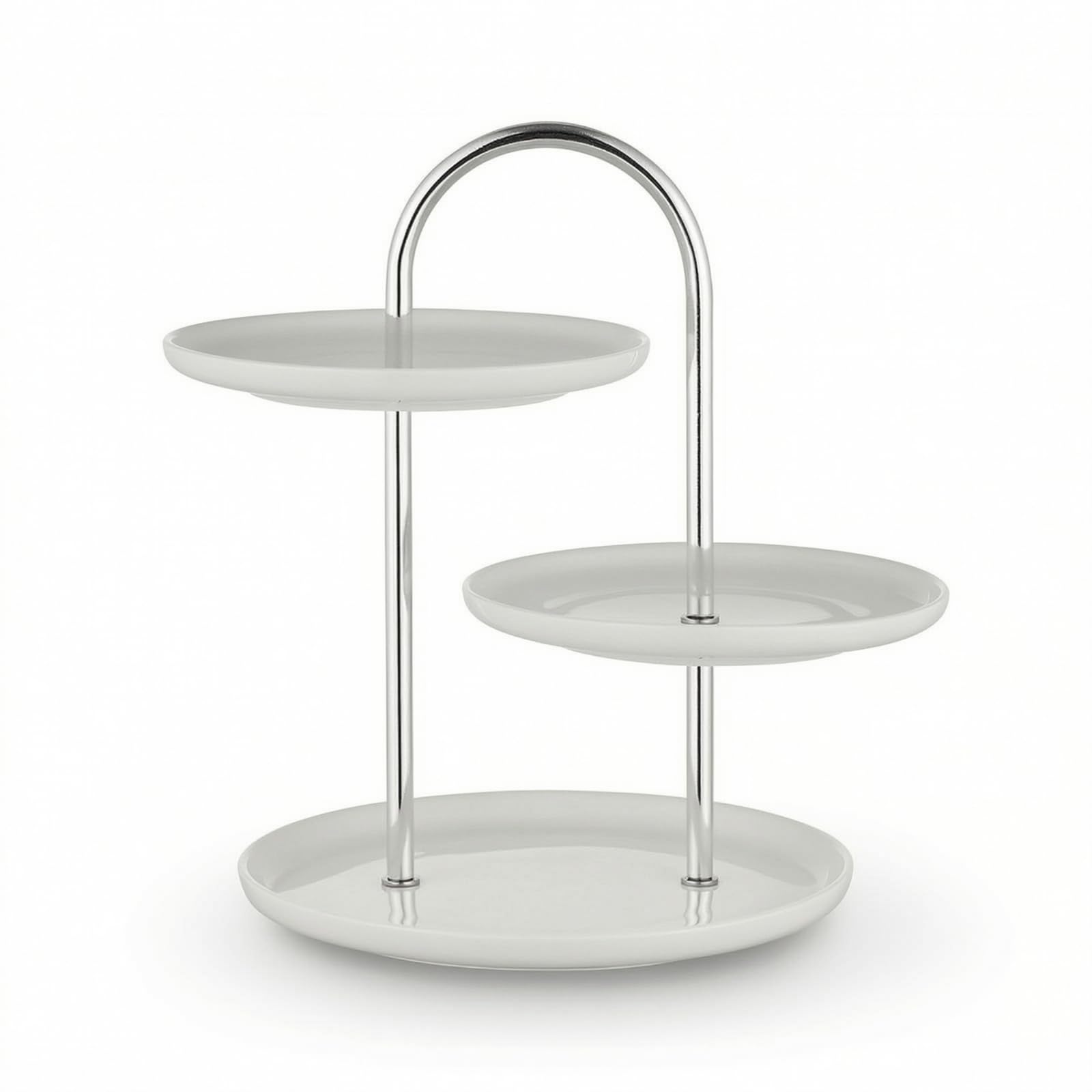 Etagere Dessertständer Kuchenständer, Reinweiß, Dreistöckig, Silberner Ständer