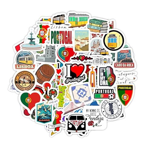 BulbaCraft Portugal Stickers for Water Bottle and Laptop - Portugal Party Supplies & Decorations, Waterproof Vinyl Decals, Portuguese Flag and Culture Stickers, Gifts for Women & Men