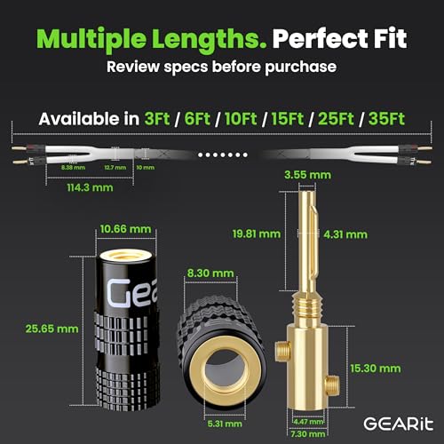 GearIT 12AWG Premium Heavy Duty Braided Speaker Wire Cable (10 Feet) Dual Gold Plated Banana Plug Tips - in-Wall CL2 - Oxygen-Free Copper (OFC) White