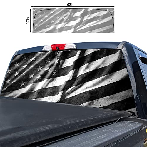 Image of American Flag Rear Window Decal for Truck,Black Flag Truck Rear Window Decal,American Flag Decals for Truck Car SUV (Black,65x17in)