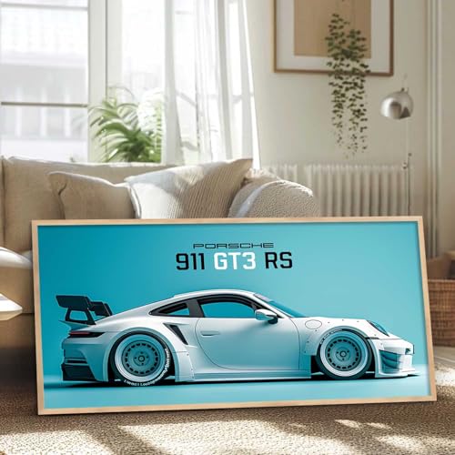Image of walllane Big Porsche GT3RS 911 Car Framed Posters Gift Items for Boys Room Wall Decoration Bedroom Living Room Office Studio Decor | Car Poster Frame for Wall Decor Set Of 1Size(10 x 19 inch)