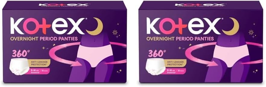 Kotex Overnight Period Panties (Small/Medium size, pack of 20 panties) for heavy flow period protection | with 360 degree anti-leakage design & airy-soft fabric | 1 panty : 3 regular pads