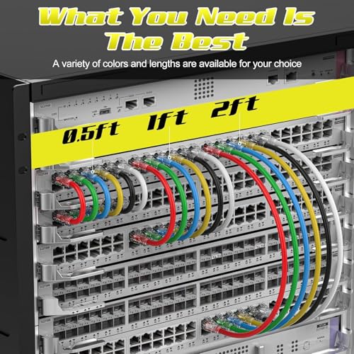 Image of Cat6 Ethernet Cable LAN Patch Cords |High-Speed Network Cable for Server Rack, Patch Panel, Modem, Router, Switch | UTP, RJ45, 1Gbps, Yellow (6, 7 FT)