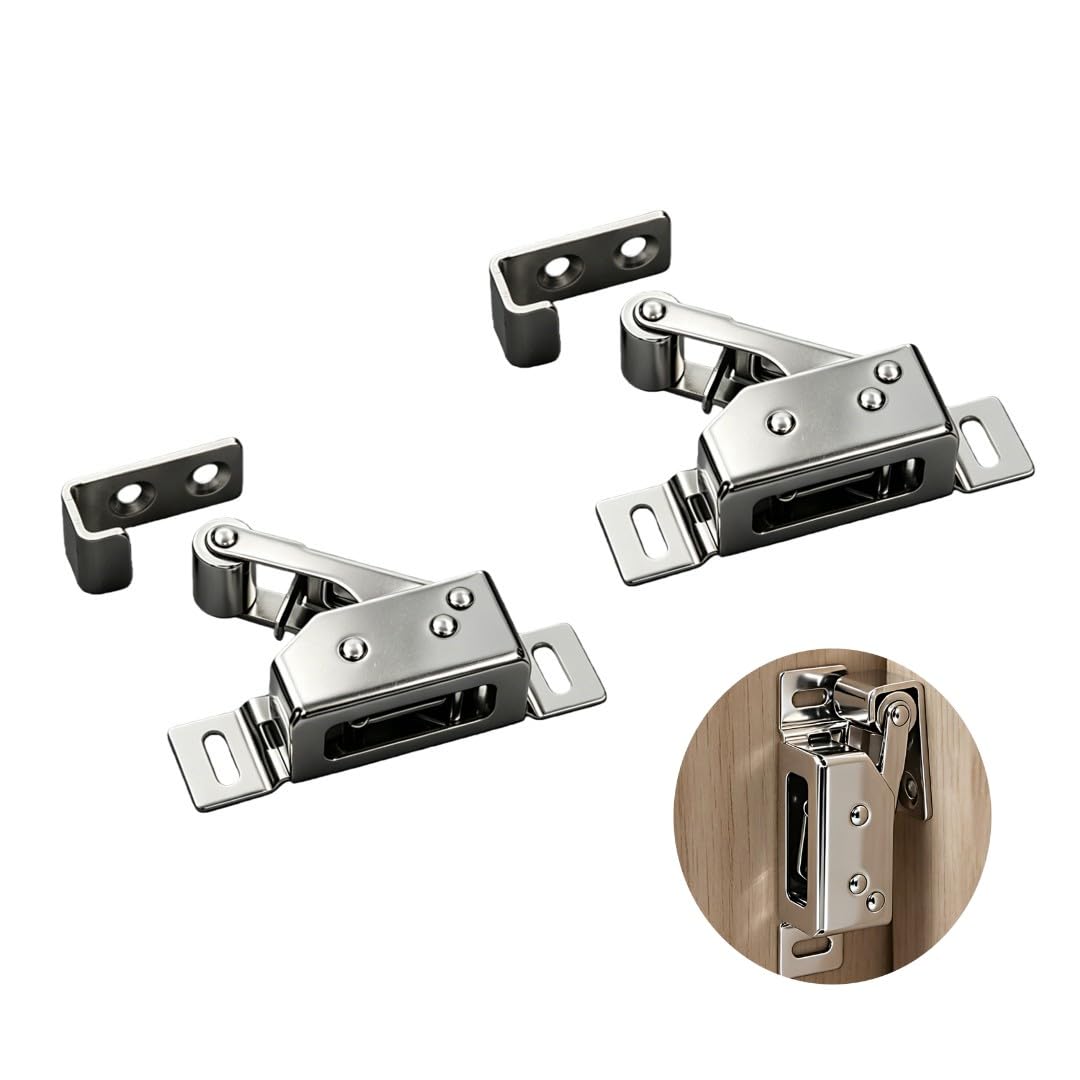 2 Pack Cabinet Door Catch Automatic Spring Catch Push to Open Door Catches Heavy Duty Rebound Latches – Ideal for Cabinet, Cupboard (Full 304 Stainless Steel)