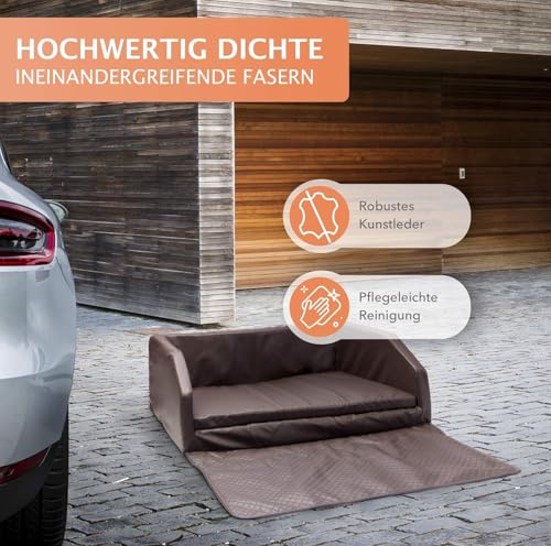 Mayaadi-Home XL Premium Hundebett - 110 x 90 x 38 cm | Hochwertiger Autositz für Deinen Hund | Autohundebett mit Schutzdecke, Kofferraum Bett aus Kunstleder | Travel Duo Schwarz-Dunkelgrau