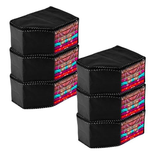 Image of Urbane Home Blouse Cover | Clothes Storage Bag | Zipper Wardrobe Organizers | Non-Woven Clothes Organiser | Side Transparent Blouse Organizer | Dot Border | Pack of 6 | Black