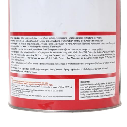 Image of Berger Luxol Hi Gloss Enamel Paint Snow White 1 Liter | Fast Drying & Easy to Apply | High Gloss Finish for Elegant Look | Ideal for Fresh Painting & Repainting | Durable Interior & Exterior Use