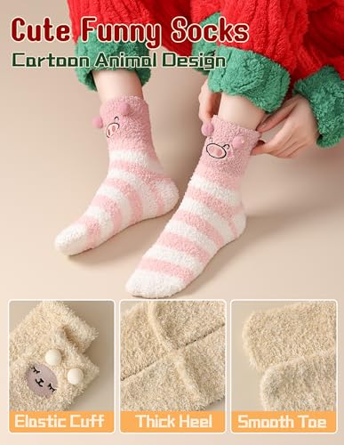 TEHOOK 5 Pairs Funny Fuzzy Socks for Women, Cute Animal Soft Winter Warm Novelty Fluffy Socks for Girls, Christmas Stocking Stuffers Gifts4
