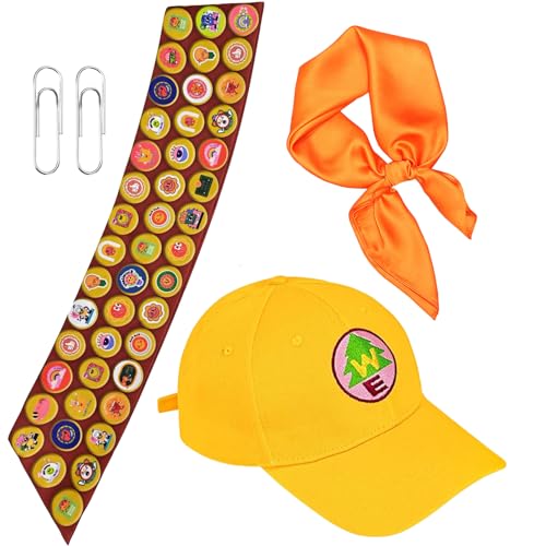 LUYIEDHA Pfadfinder Kostüm Pfadfinder Kostüm Set Satin-Schärpe mit Gestickten Verdienstabzeichen Hüte und Schals Wildnisforscher Outfit für Karneval Halloween Cosplay (Gelb)