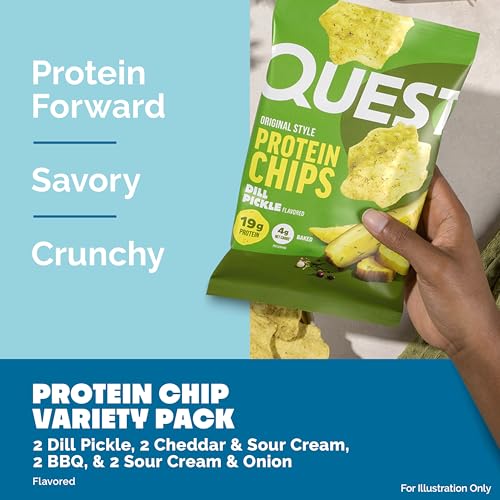 Image of Quest Nutrition Protein Chips Variety Pack, Dill Pickle, BBQ, Cheddar & Sour Cream, Sour Cream & Onion, High Protein, Low Carb, Gluten Free 1.1 oz (Pack of 8)