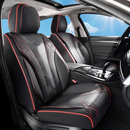 Image of Coverado Car Seat Covers, Automotive Seat Covers Front Seats, 2 Pack Waterproof Seat Covers Universal Fit for Most Cars SUV Trucks (Front,Black-Red line)