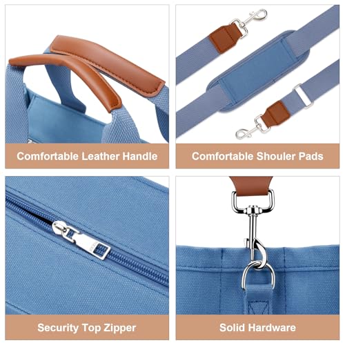Image of KKXIU Canvas Tote Bag for Women with Zipper and Compartments Crossbody Large Bible Messenger Purse Bag With Pockets