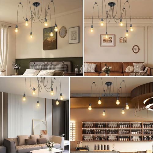 Plafonnier suspendu réglable noir avec 6 douilles E27 Lightess