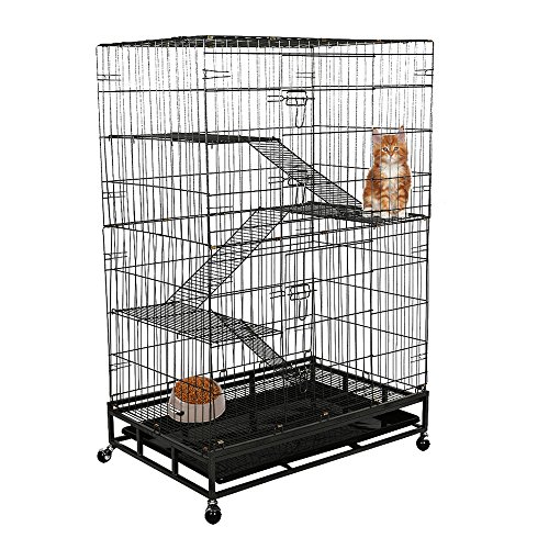 Lucky Tree Cat Cage Large Pet Crate Cats Playpen Sturdy with Ladders, Wheels, Removable Leak-Proof Pan