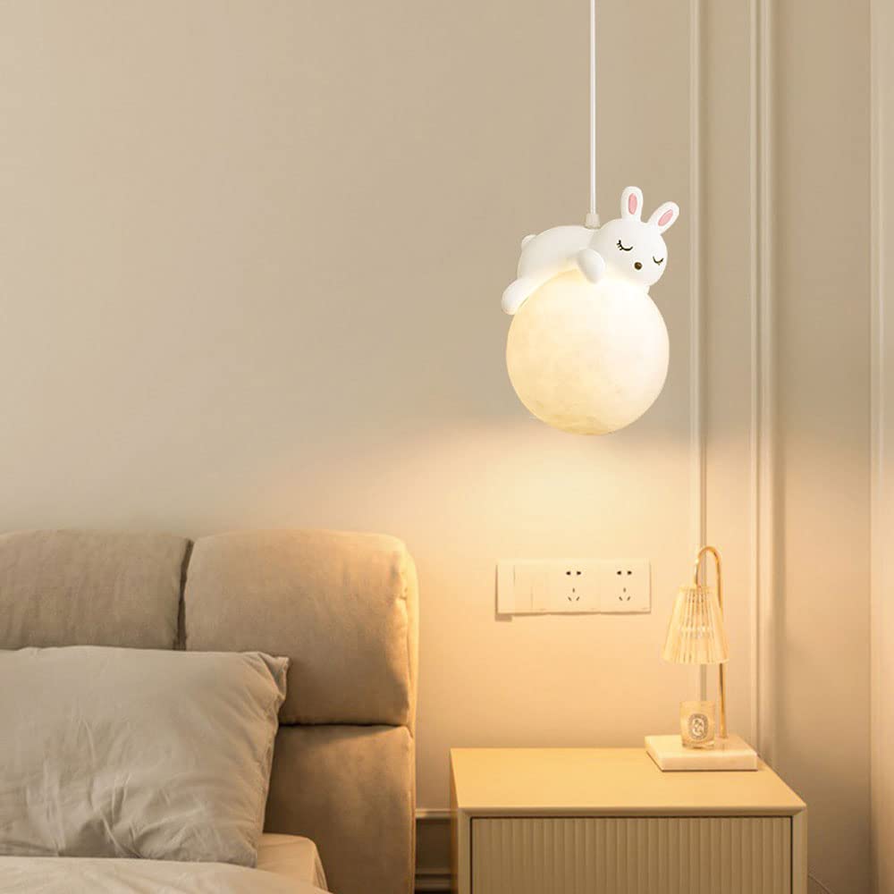 Lampada Sospensione Orso 3D Per Bambini - Globo Luna Con Coniglietto LED Per Camera 3 Luci Regolabile - Foto 4