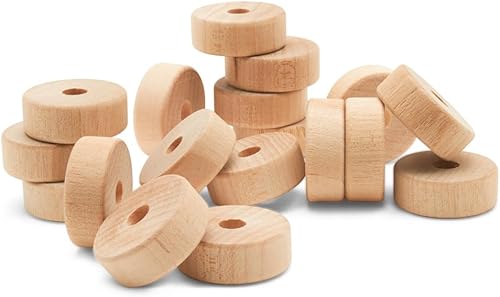 Ruedas de madera de losa de 1 pulgada de diámetro para manualidades, agujero de 14 pulgadas, 38 pulgadas de grosor, paquete de 25 mini ruedas de