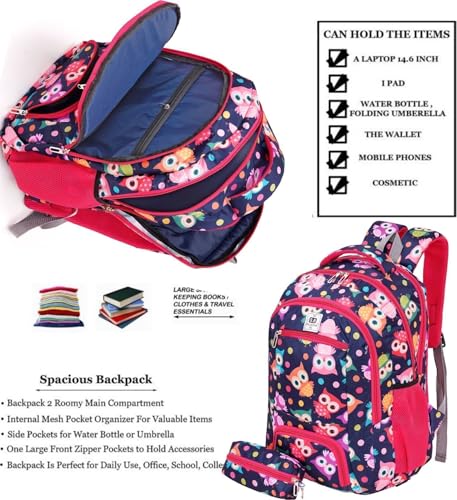 Image of Bag For Class 4th To 10th Standard Tuition School College All Day Use 32l Backpack Durable Polyester Material Owl Green Color Perfect For Students