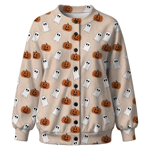 Halloween Cardigan for Women Ghost Pumpkin Sweater Button Down Knit Tops - image 3
