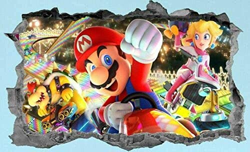 JSLSTSB Cartoon Decal Wall Stickers Mario Kart Sticker 3D Kids Wall Art Decal Mural 55X60Cm