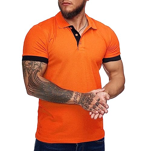 Zuoyouzi Mens Short Sleeve Casual Slim Fit Polo Shirts Basic Designed Classic Cut Cotton Shirts Orange