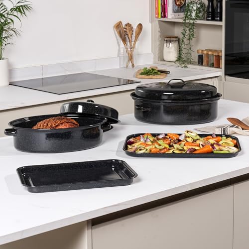 Salter COMBO-9147 Baking Tray Set – 3 Pack, 36 cm Vitreous Enamel Coated Steel Flat Oven Pan, Large Cookie Sheet, Bakeware for Baking/Roasting, PFAS-Free, Dishwasher Safe, Oven Safe to 230°C, Black - Image 6
