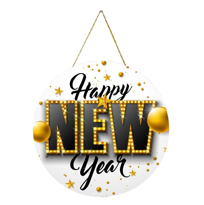 SVM CRAFT Happy new year wall hanging, front door sign, New year decoration items whire (11.5 inchs) SVM CRAFT Happy new year wall hanging, front door sign, New year decoration items whire (11.5 inchs)