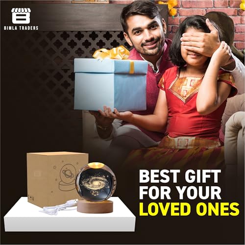 Image of 3D Milky Way Ball Night Light with Wooden Base for Home Decor, Living Room, Bedrooms Ornament