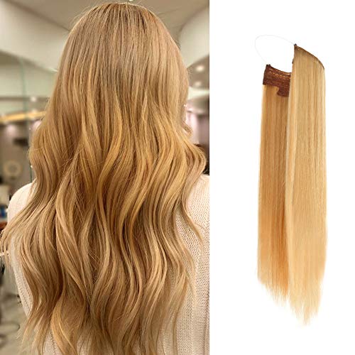 Vanalia Premium Remy Human Hair Halo Hair Extensions, Sunny Blonde Highlights P16/22#, 16 Inch. 100 Gram