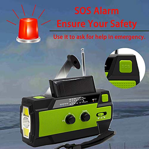 【Upgraded】 Emergency Weather Radio, Hand Crank, 4000Mah, Portable, Solar Charging, With Am/Fm/Noaa, 3 Led Flashlights, Motion Sensor, Reading Lamp, Sos Alarm, Rechargeable (Green) #TOP6