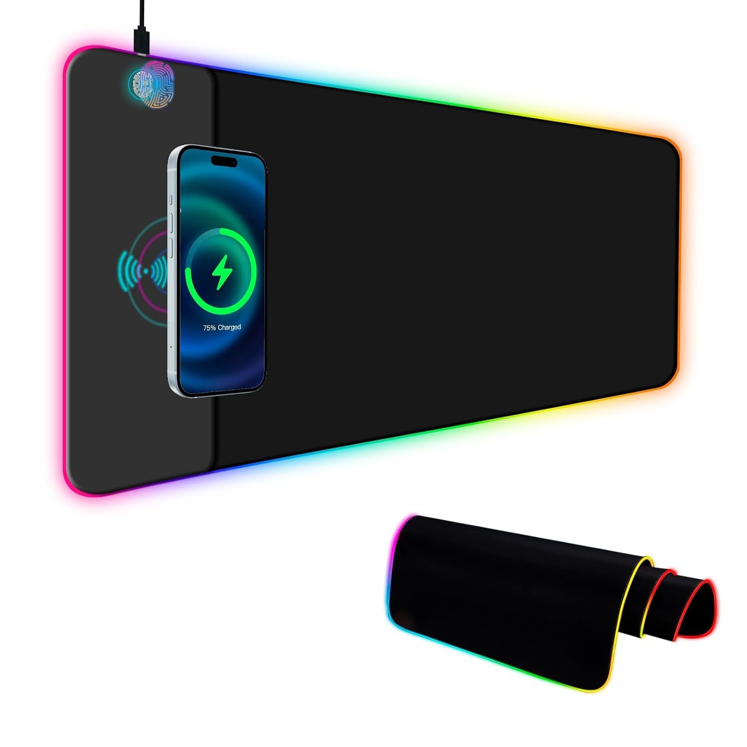 RGB Light Gaming Mouse Pad Desk Mat for Computer Laptop | Stitched Embroidery Edges | Non-Slip Rubber Base | Extended Keyboard Mouse Pad for Office & Home (795mm x 298mm x 3.45mm) (Black)-image-18