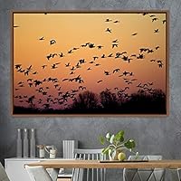Framed Canvas Wall Art Flying Together Birds Farmhouse/Country Group Group Multicolor Photography Realism Relax/Calm Warm - 16x24 inches