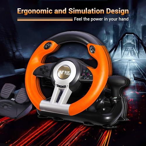 Image of Ant Plus Fire Pro V3 Racing Wheel 270 Degree Universal USB Powered Car Sim Game Steering Wheel with Gear Shifter and Pedals for Xbox One, PS3, PS4, Switch, Android TV Black Orange