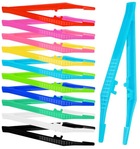 ValueBargain 10 Pcs Plastic Tweezers Beads Tweezers for Crafts Fine Motor Skills Development Ideal for Beading Projects & DIY Crafts One of Each of The Ten Colors