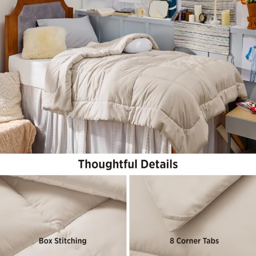Image of Bedsure Comforter Duvet Insert - Quilted Comforters Twin XL Size, All Season Duvet, GentleSoft Down Alternative Bedding Blanket, with 8 Tabs, Gifts for Women /Men, Linen, Twin XL 92 x 68 Inches