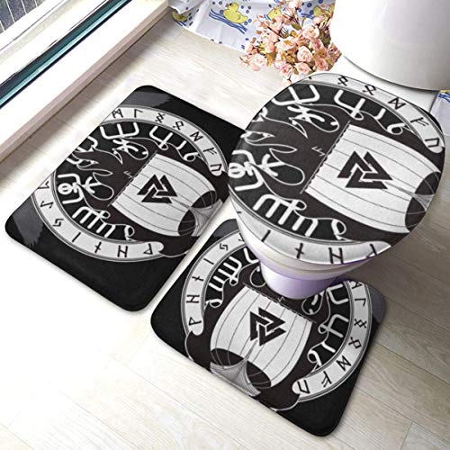 RedBeans Rutschfeste Badvorleger-Set, 3-teilig, Flanell, Kriegsschiff der Wikinger Drakkar auf Feuer und nordischen…