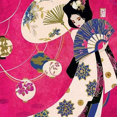 Spirit Fine Art Collection - Japanese Geisha Lady Wearing Kimono - Foil and Embossed Blank/Birthday Greeting Card