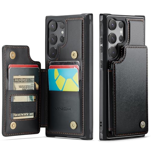 Vinich for Samsung Galaxy S25 Ultra Wallet Case with Card Holder RFID Blocking Credit Slots Kickstand Shockproof Phone Cover Fit for Galaxy S25 Ultra 6.9 Black