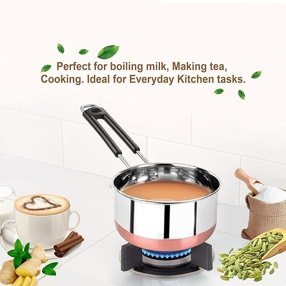 SVS ONLINE Stainless Steel Copper Bottom Sauce Pan, Flat Base, Tea Pan, Milk Pan, Tapeli Patila, Sauce Pot Cookware with Handle (Set of 3) 4