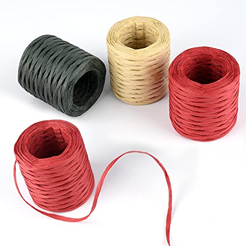 6 Rolls Christmas Natural Raffia Paper Ribbon, Matte Twine Raffia Ribbon For Gift Wrapping,1/4" Wide,164 Feet Each Roll. Paper Decorative String For Gift Wrapping, Crafts And Diy #TOP4