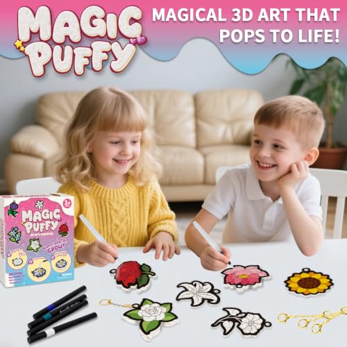 Image of MZYTOZA Magic Foam Texture Painting Kit - 3D Art Craft Aqua Magic Puffs Paint Kit, 15 Mess-Free Paint by Number Craft for Kids (Flowers)