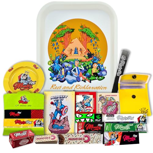 Monkey King Coffret Cadeau pour Fumeurs Plateau à Rouler Officiel Rick and Morty, Accessoires Cendriers, Feuilles à Rouler King Size, Filtres, Rouleaux,...