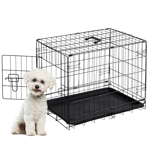 Image of Sweetcrispy 24.4 Inch Single-Door Dog Crate, Durable Metal Pet Kennel with Secure Lock, Foldable Design, Removable Tray for Easy Cleaning, Small Dogs Training & Travel Portable Puppy Cage