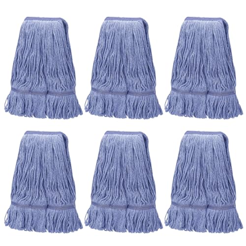 Image of 6 Pack Commercial Heavy Duty Mop Head Replacement for Rubbermaid, Industrial Wet Mop Head for Floor Cleaning, Cotton Looped End String Cleaning Mop Head Refill, Blue Mop