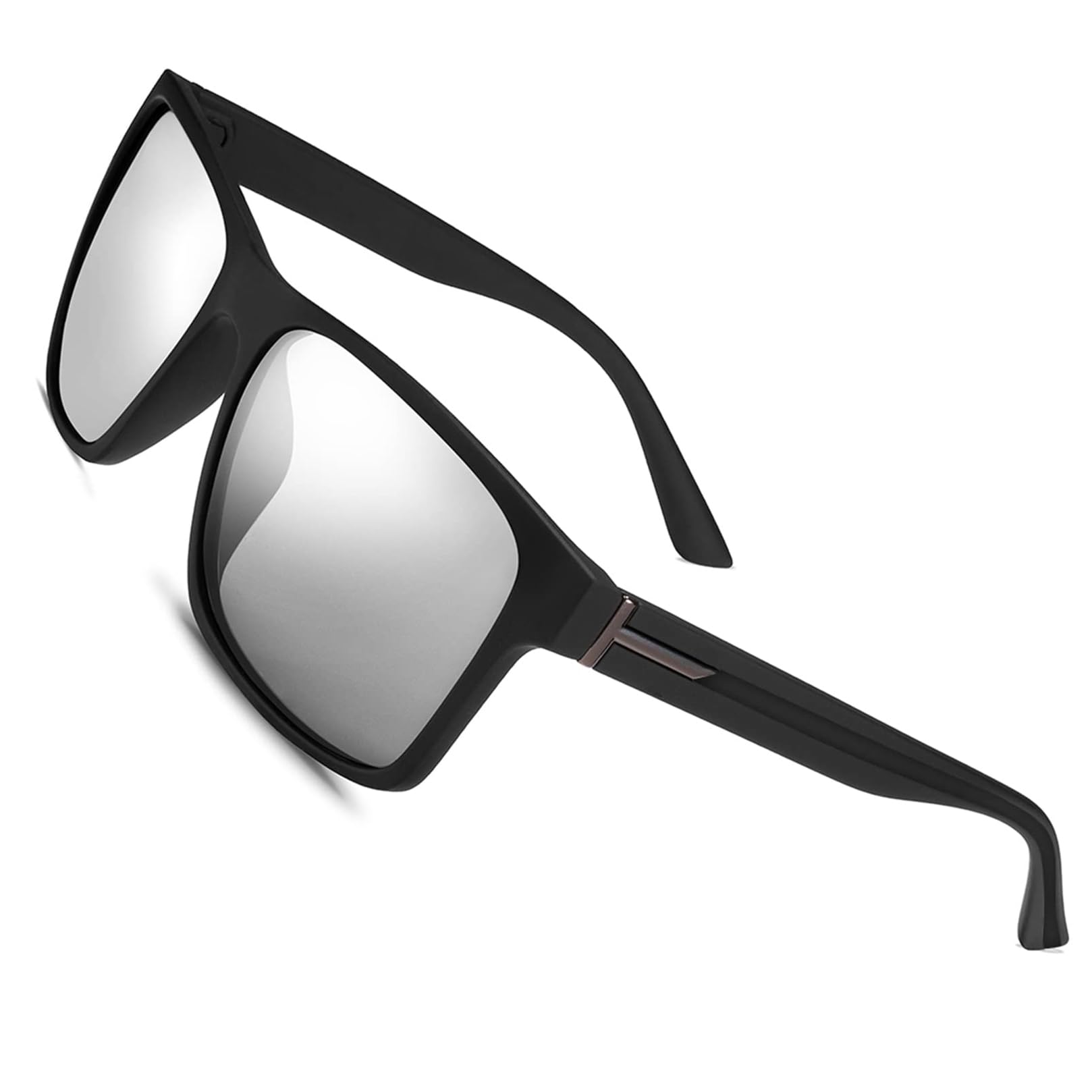 Polarized Sunglasses for Men Women Driving Fishing Mens Sunglasses Rectangular Vintage Sun Glasses, 7-silver Lens/Matte Black Frame, One size